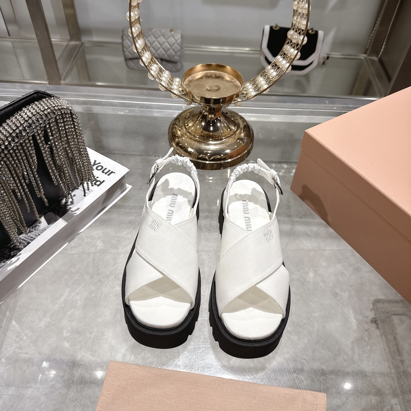 Counterfeit Miu Miu Shoes front view visual reference