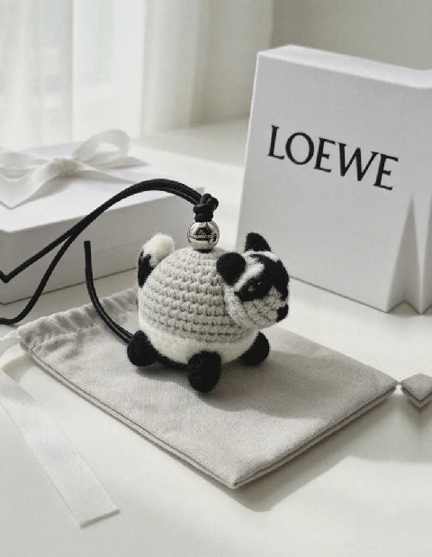 Counterfeit Loewe Raccoon Charm back view visual reference