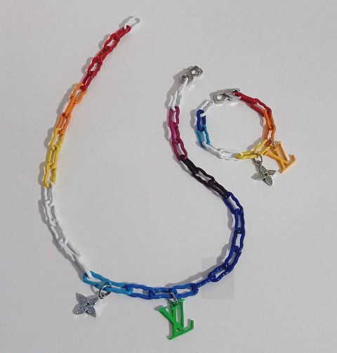 Counterfeit Louis Vuitton Rainbow Charms back view visual reference