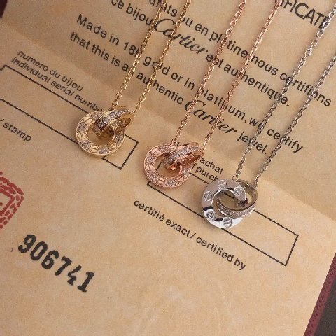 Counterfeit Cartier Love Double Circle Diamond Necklace front view visual reference