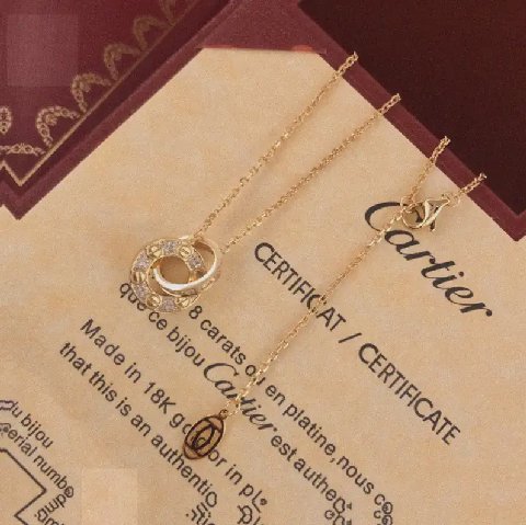 Counterfeit Cartier Love Double Circle Diamond Necklace detail view visual reference