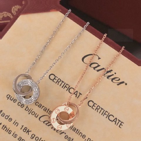 Counterfeit Cartier Love Double Circle Diamond Necklace detail view visual reference