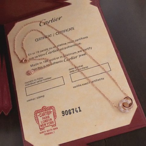 Counterfeit Cartier Love Double Circle Diamond Necklace detail view visual reference