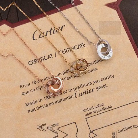 Counterfeit Cartier Love Double Circle Diamond Necklace detail view visual reference